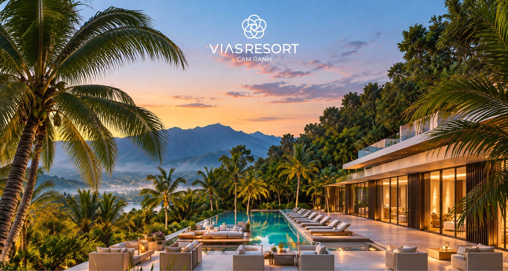 Vias Resort Cam Ranh – hồ bơi giữa rừng cọ, núi và hoàng hôn